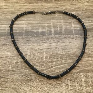 Sterling Silver & Black Onyx Beaded Hook Clasp with Pearl Detail Necklace 23" L